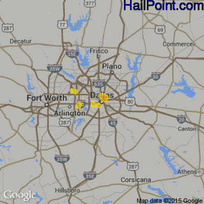 Hail Map for Dallas, TX Region on July 10, 2018