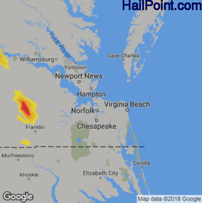 Hail Map for Norfolk, VA Region on July 11, 2018
