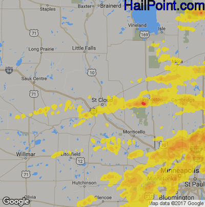 Hail Map for St Cloud, MN Region on July 12, 2018