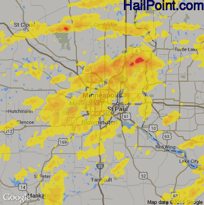 Hail Map for Minneapolis, MN Region on July 12, 2018 