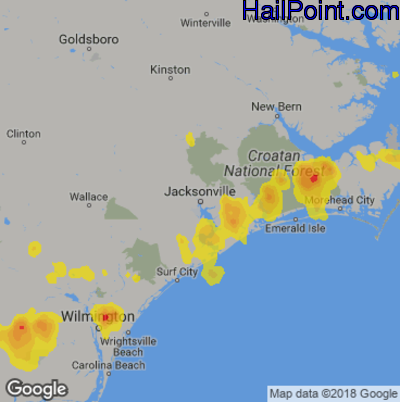 Hail Map for Jacksonville, NC Region on July 12, 2018