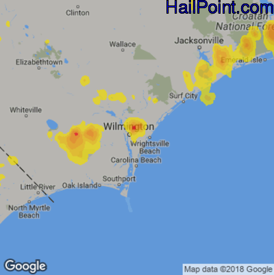 Hail Map for Wilmington, NC Region on July 12, 2018