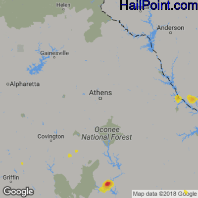 Hail Map for Athens, GA Region on July 12, 2018