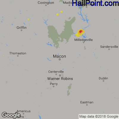 Hail Map for Macon, GA Region on July 12, 2018