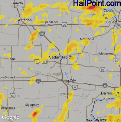 Hail Map for Cedar Rapids, IA Region on July 13, 2018