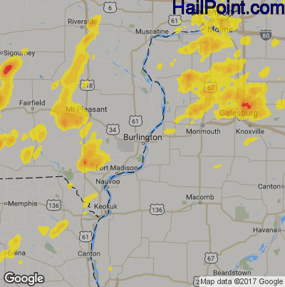 Hail Map for Burlington, IA Region on July 13, 2018 