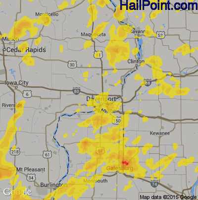 Hail Map for Davenport, IA Region on July 13, 2018