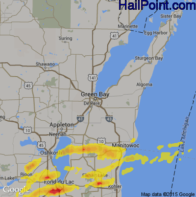 Hail Map for Green Bay, WI Region on July 13, 2018