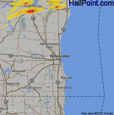 Hail Map for Milwaukee, WI Region on July 13, 2018