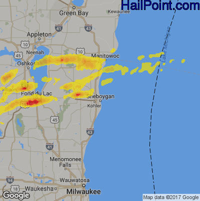 Hail Map for Sheboygan, WI Region on July 13, 2018 