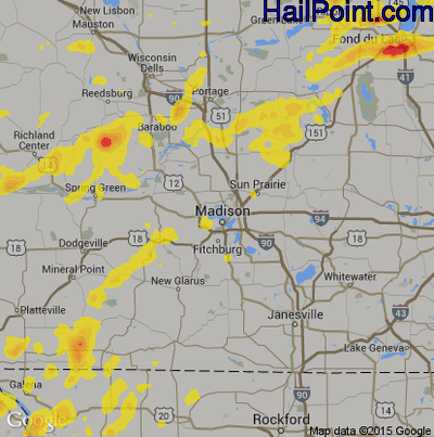 Hail Map for Madison, WI Region on July 13, 2018