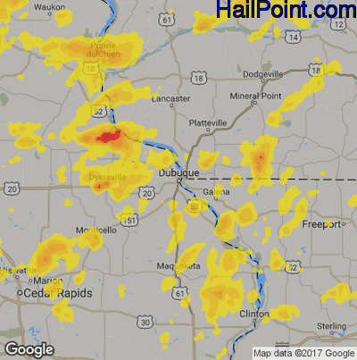 Hail Map for Dubuque, IA Region on July 13, 2018