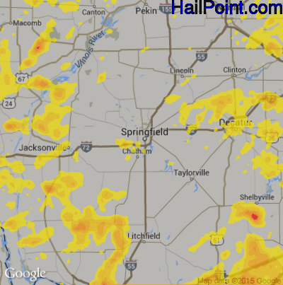 Hail Map for Springfield, IL Region on July 14, 2018