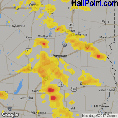 Hail Map for Effingham, IL Region on July 14, 2018 