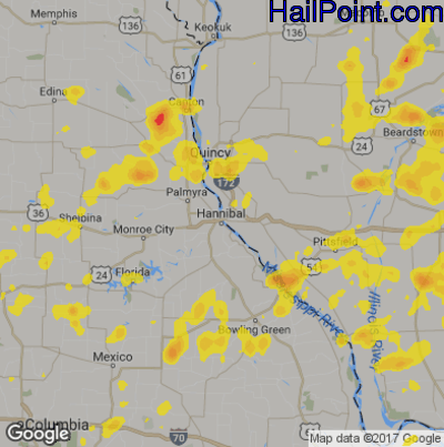 Hail Map for Hannibal, MS Region on July 14, 2018 