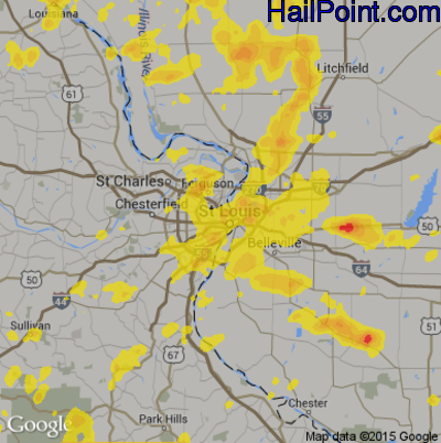 Hail Map for St. Louis, MO Region on July 14, 2018