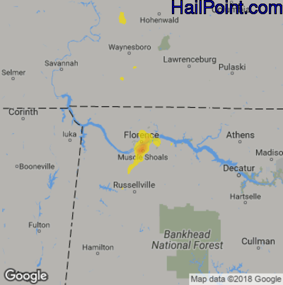 Hail Map for Florence, AL Region on July 14, 2018