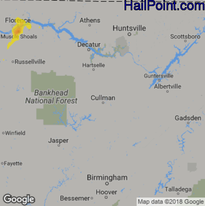 Hail Map for Cullman, AL Region on July 14, 2018