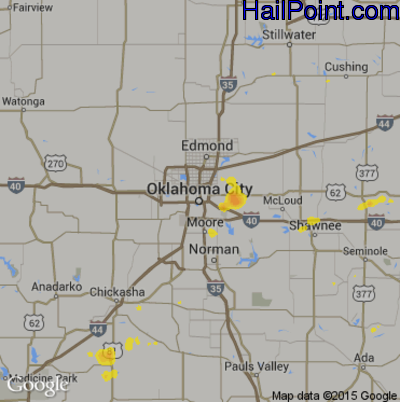 Hail Map for Oklahoma City, OK Region on July 14, 2018 