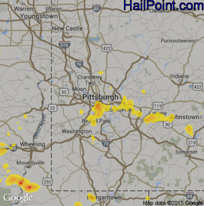 Hail Map for Pittsburgh, PA Region on July 15, 2018