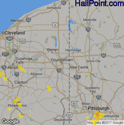 Hail Map for Youngstown, OH Region on July 15, 2018