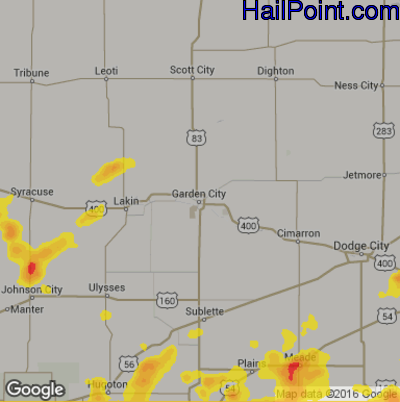 Hail Map for Garden City, KS Region on July 17, 2018