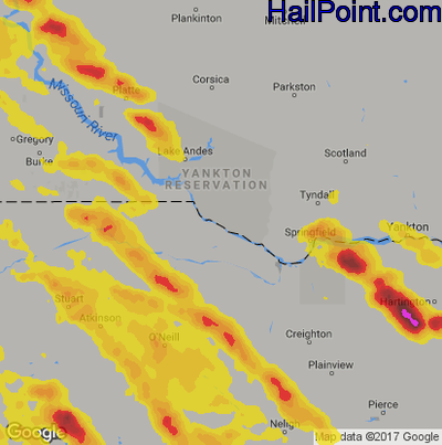 Hail Map for Grand Island, NE Region on July 18, 2018