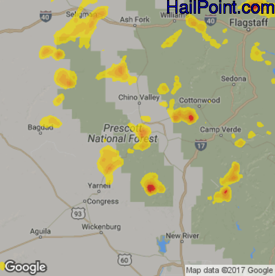 Hail Map for Prescott, AZ Region on July 18, 2018