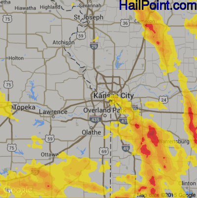 Hail Map for Kansas City, KS Region on July 19, 2018