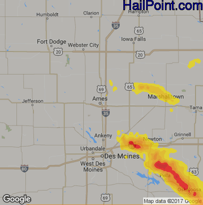 Hail Map for Ames, IA Region on July 19, 2018
