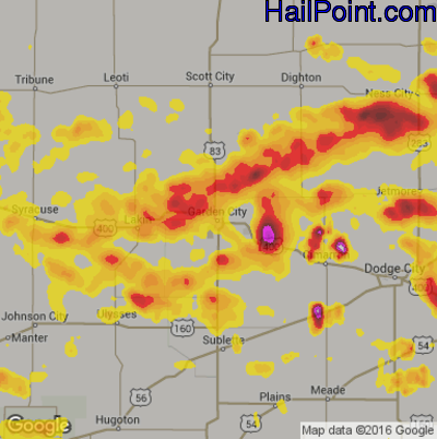 Hail Map for Garden City, KS Region on July 19, 2018
