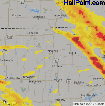 Hail Map for Kirskville, MS Region on July 19, 2018