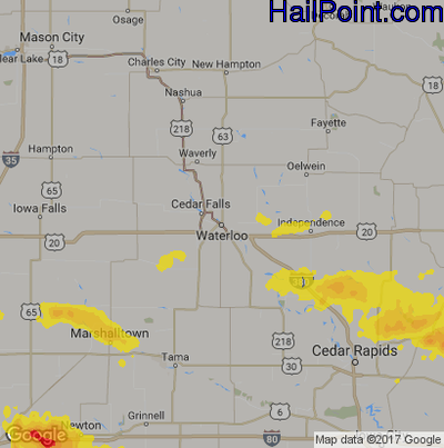 Hail Map for Waterloo, IA Region on July 19, 2018