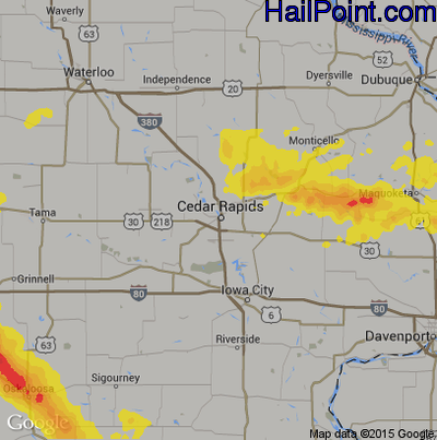 Hail Map for Cedar Rapids, IA Region on July 19, 2018