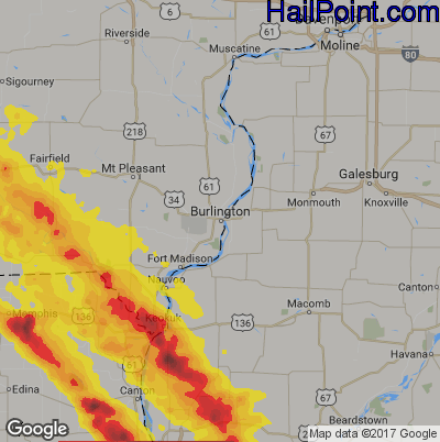 Hail Map for Burlington, IA Region on July 19, 2018