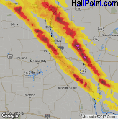 Hail Map for Hannibal, MS Region on July 19, 2018 