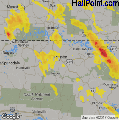 Hail Map for Harrison, AR Region on July 19, 2018