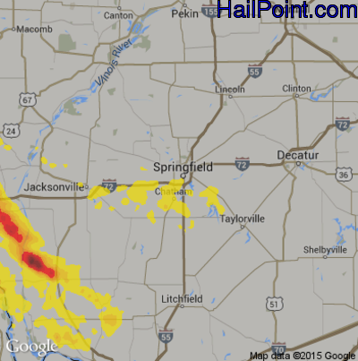 Hail Map for Springfield, IL Region on July 20, 2018