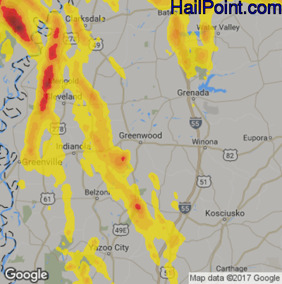 Hail Map for Greenwood, MS Region on July 20, 2018