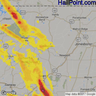 Hail Map for Batestville, AR Region on July 20, 2018