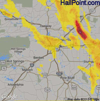 Hail Map for Little Rock, AR Region on July 20, 2018