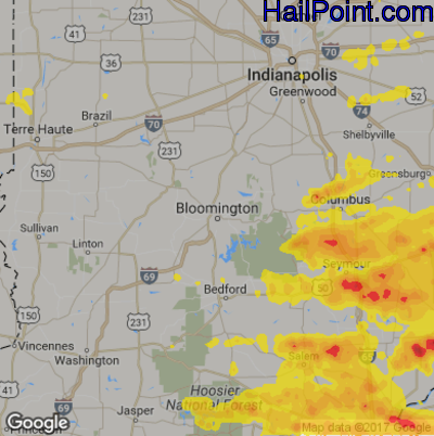 Hail Map for Bloomington, IN Region on July 20, 2018