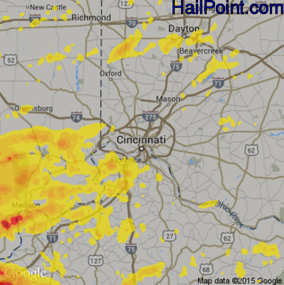 Hail Map for Cincinnati, OH Region on July 20, 2018