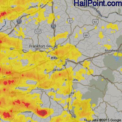 Hail Map for Lexington, KY Region on July 20, 2018 