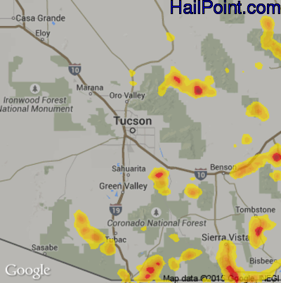Hail Map for Tucson, AZ Region on July 20, 2018