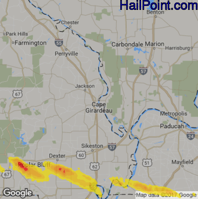 Hail Map for Cape Girardeau, MO Region on July 20, 2018