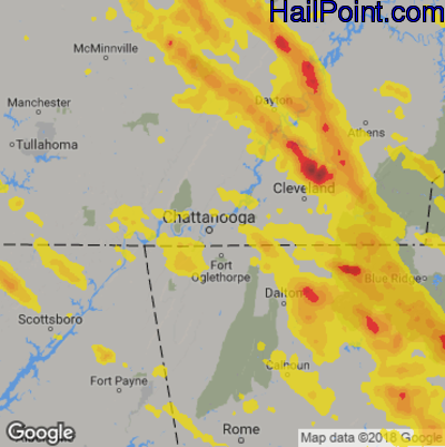 Hail Map for Chattanooga, TN Region on July 21, 2018