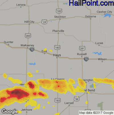 Hail Map for Hays, KS Region on July 21, 2018