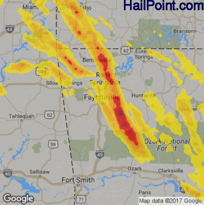 Hail Map for Fayetteville, AR Region on July 21, 2018