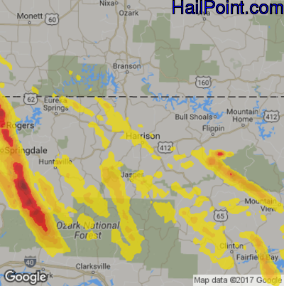Hail Map for Harrison, AR Region on July 21, 2018 